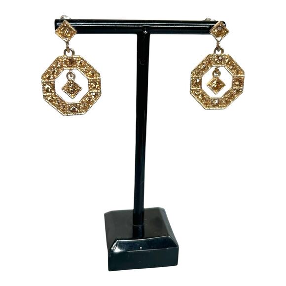 Vintage Monet Gold Tone Rhinestones Dangle Earrings Hard to Find Earrings - Picture 1 of 7